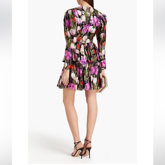 BORGO DE NOR AMELIA METALLIC FLORAL-PRINT SILK-BLEND JACQUARD MINI DRESS FUCHSIA - Picture 3 of 15